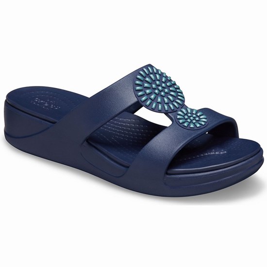 Crocs Monterey Diamante Slip-On Topanky na Platforme Damske Námornícka Modrá | XUI594238