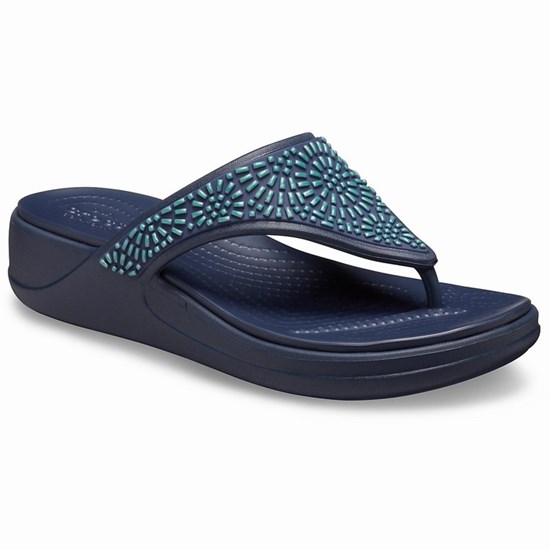 Crocs Monterey Diamante Topanky na Platforme Damske Námornícka Modrá | FCH571809