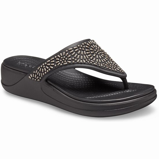 Crocs Monterey Diamante Topanky na Platforme Damske Čierne | RFQ120859