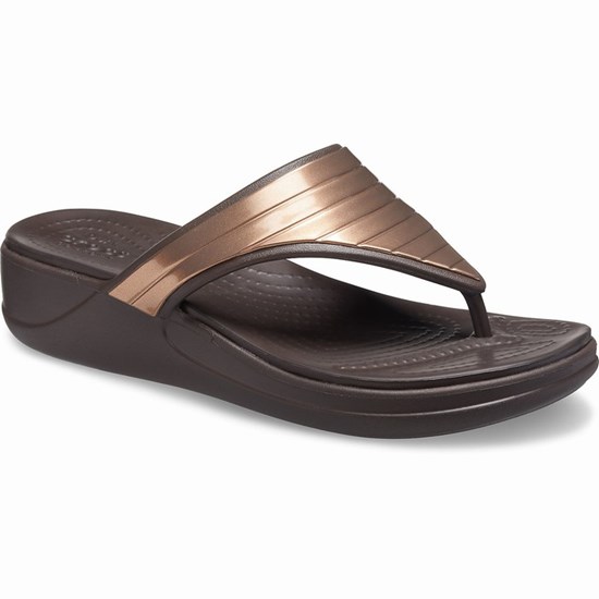 Crocs Monterey Metallic Stripe Topanky na Platforme Damske Čokoláda | OIA562497