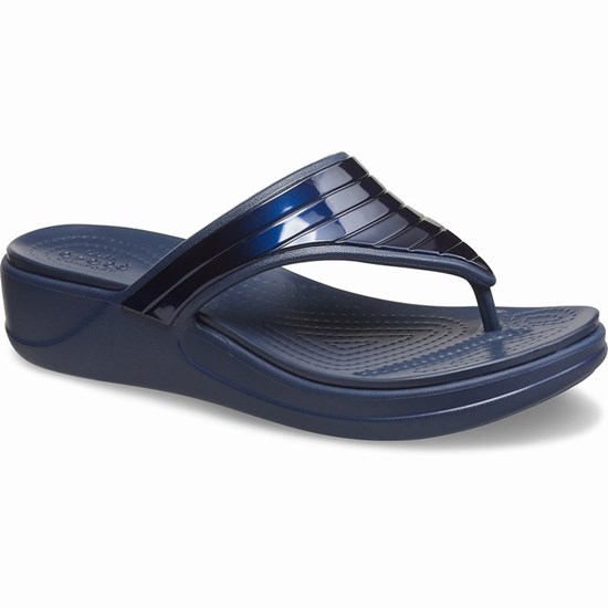 Crocs Monterey Metallic Stripe Topanky na Platforme Damske Námornícka Modrá | PYK154368