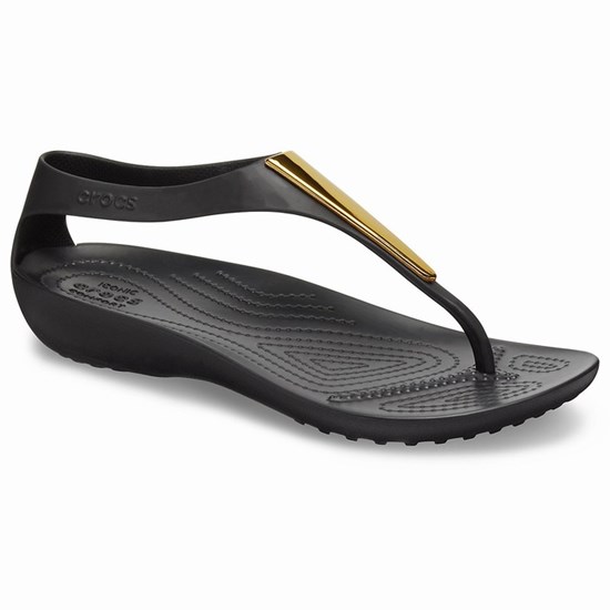 Crocs Serena Metallic Bar Sandale Damske Čierne | YBR532601